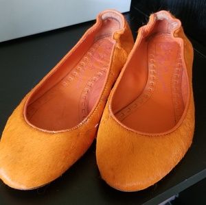 Alice + Olivia Calf Hair Flats in Orange